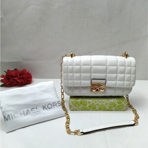 Michael Kors Tribeca White Leather Chain Strap Push Lock Crossbody Bag - NWT